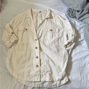 Free People Cream Button-Front Utility Jacket *MISSING TOP BUTTON*